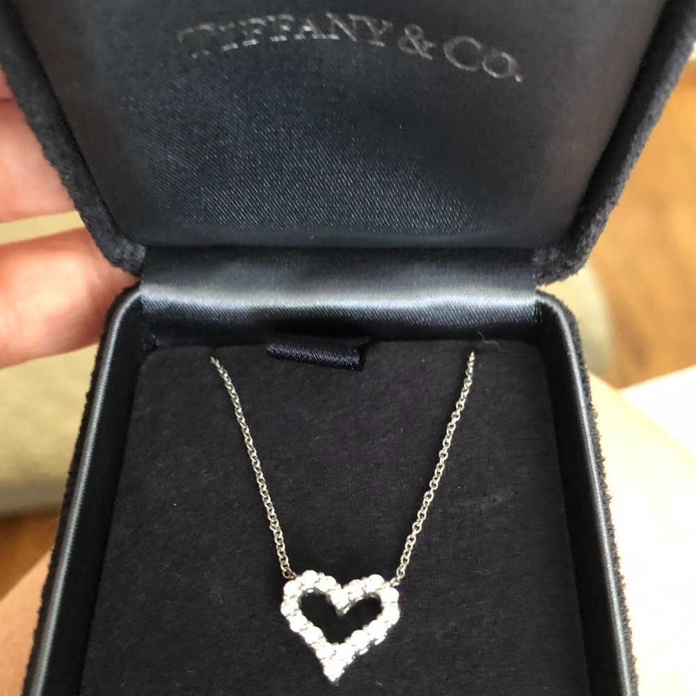 Tiffany & Co. Platinum mini diamond heart necklace